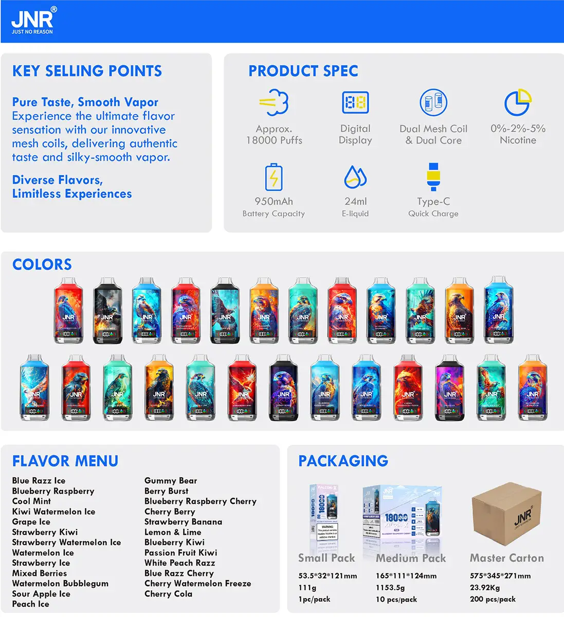 JNR Falcon-X18.000(NIC 2%) vape device at JimoVape
